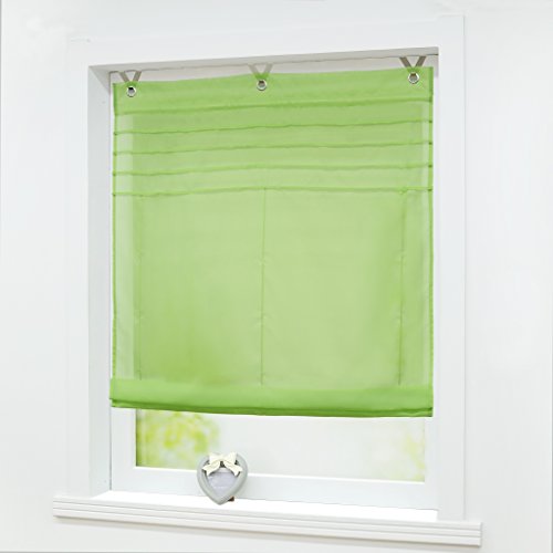 Joyswahl Raffrollo Voile Ösenrollo mit Haken Transparenter Vorhang Raffgardine mit Ösen BxH 60x140cm Grün 1er Pack von Joyswahl
