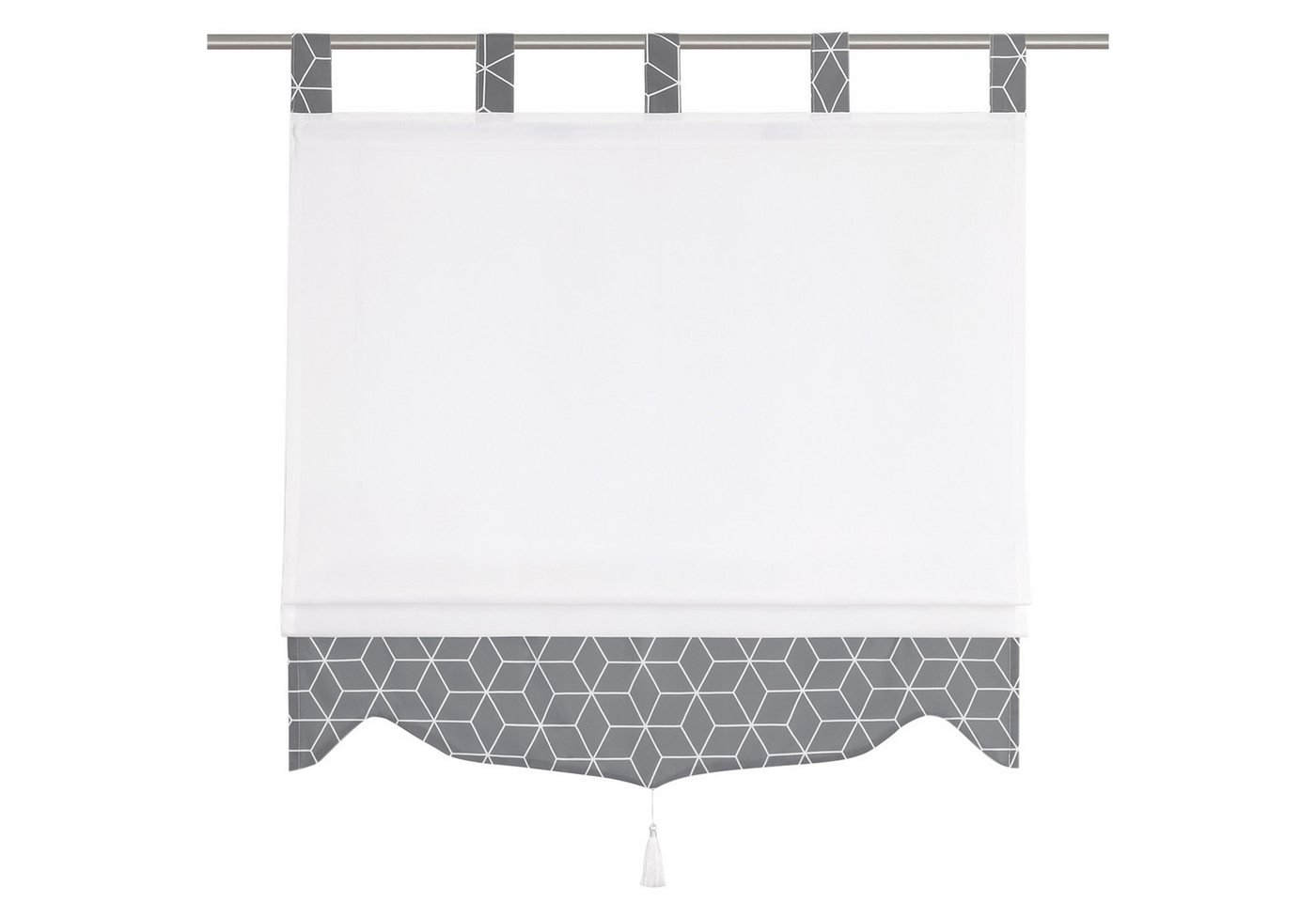 Joyswahl Raffrollo geometrische Ästhetik, mit Schlaufen, Gardinenstange, freihängend, graues Rautenkaro mit Quasten, Ohne Bohren, Küche von Joyswahl