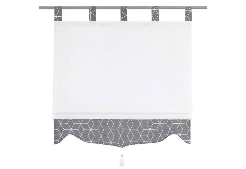 Joyswahl Raffrollo geometrische Ästhetik, mit Schlaufen, Gardinenstange, freihängend, graues Rautenkaro mit Quasten, Ohne Bohren, Küche von Joyswahl