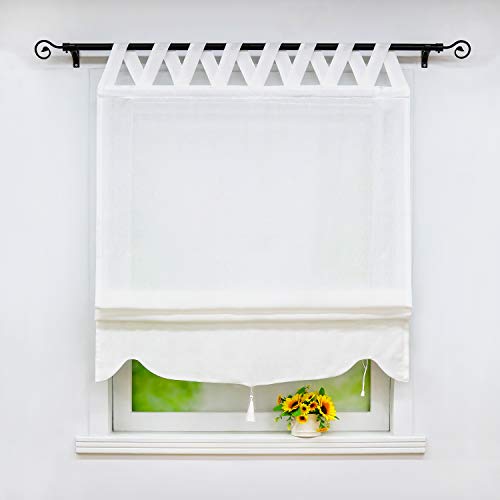 Joyswahl Raffrollo mit Quaste Panneaux Halbtransparentes Unifarbiges Raffrollo »Adelina« Schals mit V-Schlaufen Bändchenrollo Fenster Vorhänge BxH 120x140cm Weiß 1er Pack von Joyswahl