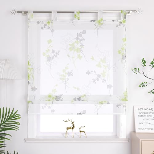 Joyswahl Raffrollo mit Schlaufen Landhaus Raffgardinen Wohnzimmer Fenster Vorhänge Weiß Bändchenrollo »Doris« Transparent BxH 100x140cm Grün 1er Pack von Joyswahl