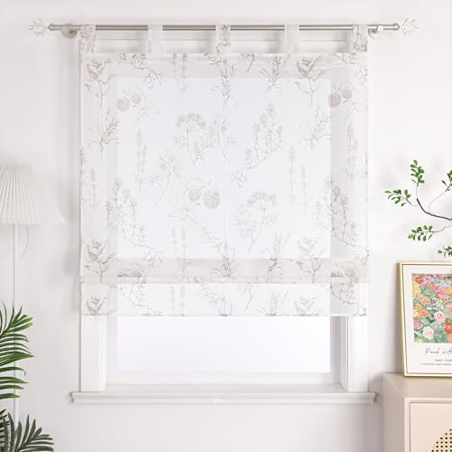 Joyswahl Raffrollo mit Schlaufen Leinenoptik Raffgardinen Wohnzimmer Fenster Vorhänge Weiß Bändchenrollo »Emma« Transparent Landhaus BxH 100x140cm Beige 1 Stück von Joyswahl