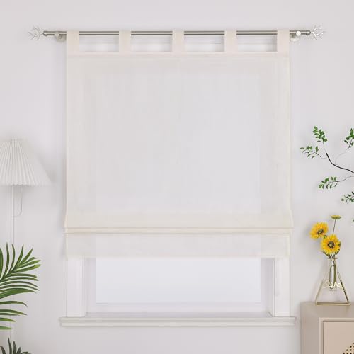 Joyswahl Raffrollo mit Schlaufen Uni Raffgardinen Wohnzimmer Fenster Vorhänge Bestickt Bändchenrollo »Alwine« Blickdicht BxH 60x140cm Beige 1er Pack von Joyswahl