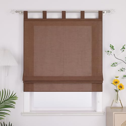 Joyswahl Raffrollo mit Schlaufen Uni Raffgardinen Wohnzimmer Fenster Vorhänge Bestickt Bändchenrollo »Alwine« Blickdicht BxH 80x140cm Braun 1er Pack von Joyswahl