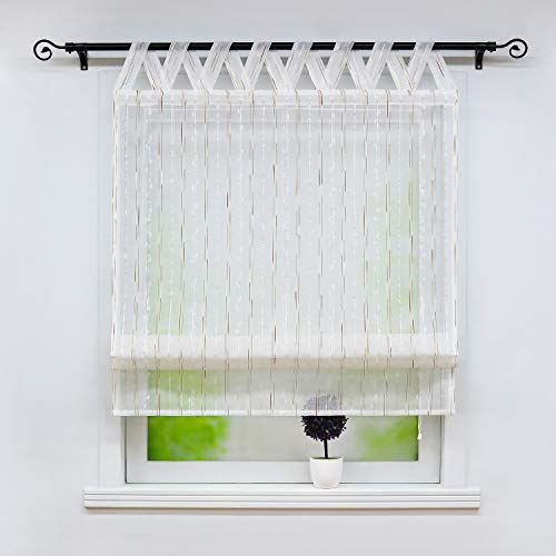 Joyswahl Raffrollo transparente Raffrollos mit Jacquard-Design Schals mit V-Schlaufen Fenster Vorhänge BxH 100x140cm Braun Scherli 1er Pack von Joyswahl