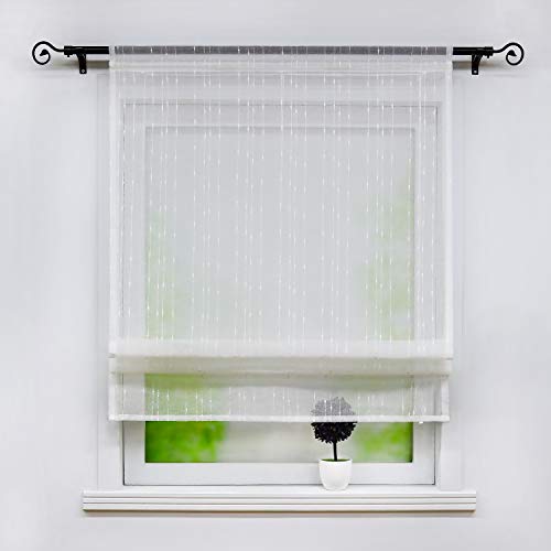 Joyswahl Raffrollo transparentes Unifarbiges Bändchenrollo mit Längsstreifen »Theodora« Schals mit Tunnelzug Fenster Vorhänge BxH 140x140cm Weiß 1er Pack von Joyswahl
