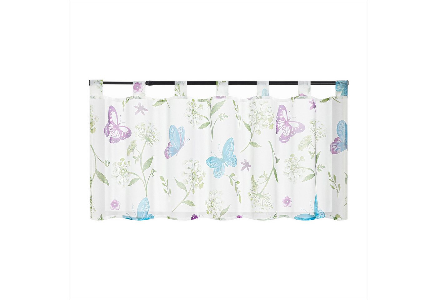Joyswahl Scheibengardine, Schlaufen, transparent, Bedruckte Kurzstores mit Blumen und Schmetterlinge Bistrogardine Joyswahl Scheibengardine, Schlaufen, transparent, Bedruckte Kurzstores mit Blumen und Schmetterlinge Bistrogardine von Joyswahl