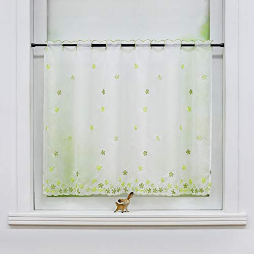 Joyswahl Scheibengardine Leinen-Optik Bistrogardine »Alea« mit Blüten Stickerei Transparente Gardine Stores BxH 110x75cm Grün 1er Pack von Joyswahl