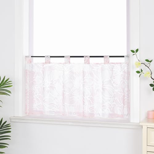 Joyswahl Scheibengardine Voile Ausbrenner Bistrogardinen mit Schlaufen »Alma« Kurzgardine HxB 30x120cm Pink Blumen 1er Pack von Joyswahl