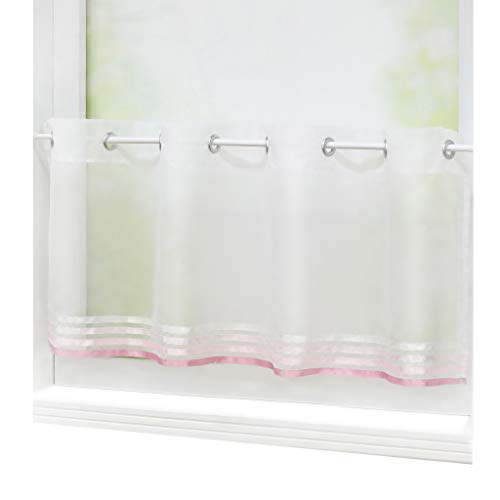 Joyswahl Scheibengardine Voile Bistrogardine »Aloisia« mit Bänder Transparente Gardine Stores HxB 30x120cm weiß/pink 1er Pack von Joyswahl