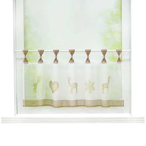 Joyswahl Scheibengardine Voile Bistrogardine »Elch« mit Weihnachten Muster Transparente Gardine Stores HxB 30x120cm Braun 1er Pack von Joyswahl