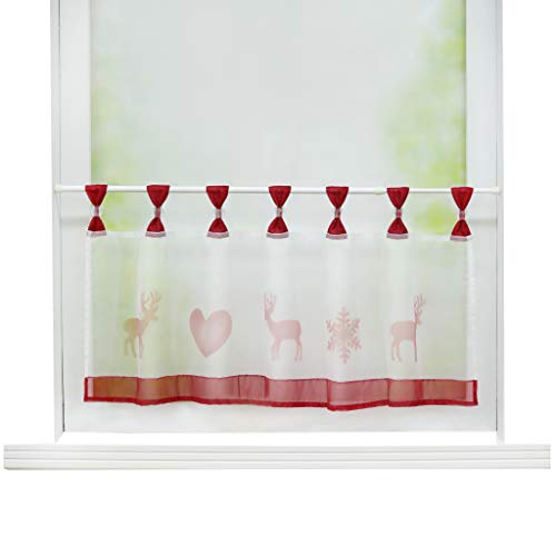 Joyswahl Scheibengardine Voile Bistrogardine »Elch« mit Weihnachten Muster Transparente Gardine Stores HxB 30x120cm Rot 1er Pack von Joyswahl