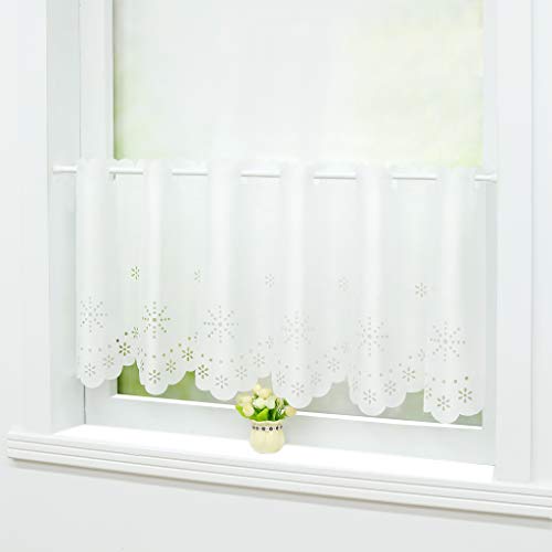 Joyswahl Scheibengardine Voile Bistrogardine »Helen« mit Lasercut Blumen-Motiv Transparente Gardine Stores HxB 45x90cm Weiß 1er Pack von Joyswahl