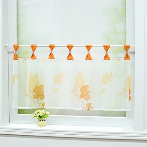 Joyswahl Scheibengardine Voile Bistrogardine Maria mit Blumenmotive Transparente Kurzstore HxB 30x90cm Orange 1er Pack von Joyswahl