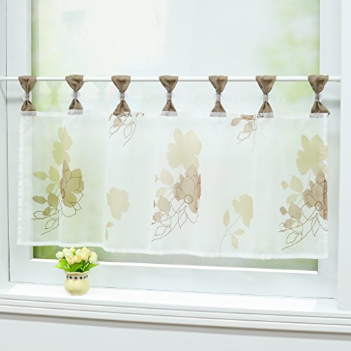 Joyswahl Scheibengardine Voile Bistrogardine Maria mit Blumenmotive Transparente Kurzstore HxB 60x90cm Sand 1er Pack von Joyswahl