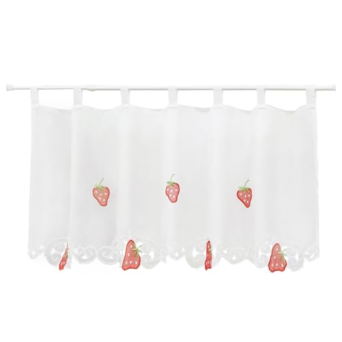 Joyswahl Scheibengardine Voile Bistrogardine mit Früchten Motive »Carla« Transparente Gardine Stores HxB 30x120cm Erdbeere 1er Pack von Joyswahl