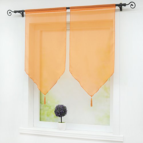 Joyswahl Scheibengardine Voile Bistrogardinen mit Quaste, einfarbig Melina Kurzstore BxH 45x90cm Orange mit Tunnelzug 2 Stück von Joyswahl