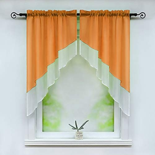 Joyswahl Scheibengardine Voile Bistrogardinen mit Quaste Panneaux, Zweifarbig »Beyza« 2-lagig Kurzstore mit Tunnelzug BxH 90x100cm Orange 2 Stück von Joyswahl