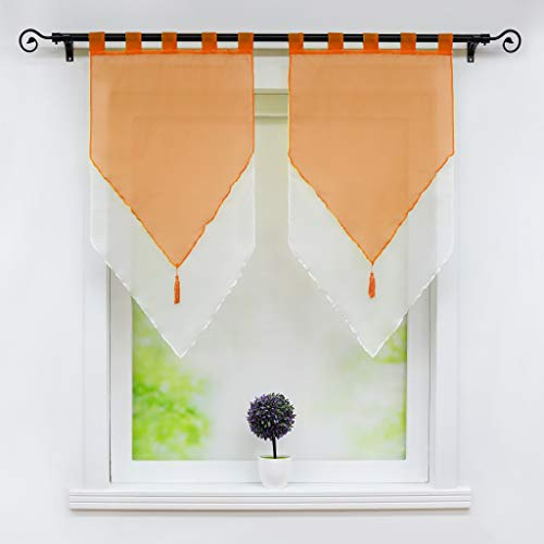 Joyswahl Scheibengardine Voile Bistrogardinen mit Quaste Panneaux, Zweifarbig »Lydia« Doppelschicht Kurzstore mit Schlaufen BxH 45x90cm Orange/Weiß 2 Stück von Joyswahl