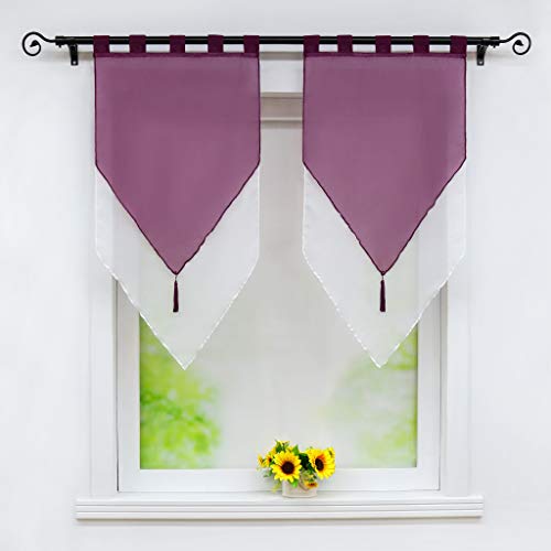 Joyswahl Scheibengardine Voile Bistrogardinen mit Quaste Panneaux, Zweifarbig »Lydia« Doppelschicht Kurzstore mit Schlaufen BxH 60x120cm Violett/Weiß 2 Stück von Joyswahl