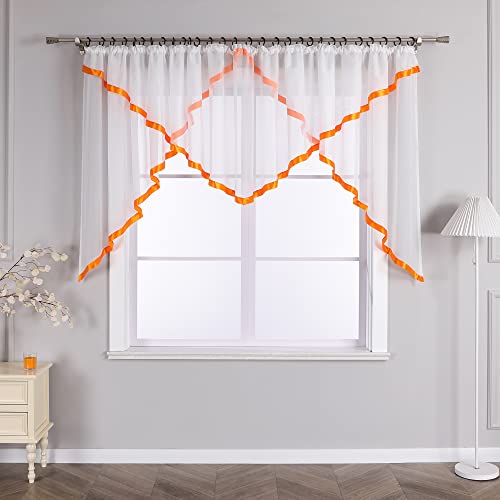 Joyswahl Scheibengardine Voile Bistrogardinen mit Satinband Raffrollo mit Kräuselband Kuvertstore HxB 120x300cm Orange 1er Pack von Joyswahl