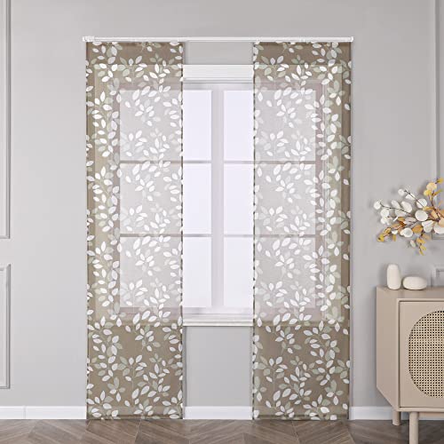 Joyswahl Schiebegardinen Voile Transparente »Rabia« Braune Blätter Schiebevorhang Gardinen mit Klettband Vorhang BxH 57x145cm Braun 2 Stück von Joyswahl