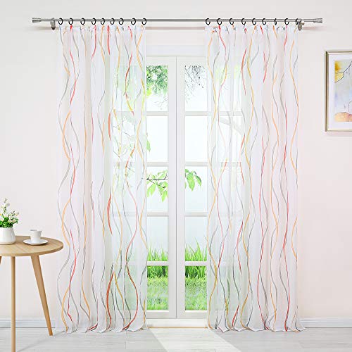 Joyswahl Voile Gardine Transparenter Vorhang mit Bunte Wellen Muster »Lola« Schals Fenster Vorhänge BxH 140x175cm Orange mit Kräuselband 2 Stück von Joyswahl