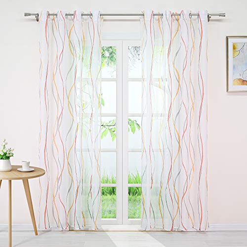 Joyswahl Voile Gardine Transparenter Vorhang mit Bunte Wellen Muster »Lola« Schals Fenster Vorhänge BxH 140x225cm Orange mit Ösen 2 Stück von Joyswahl