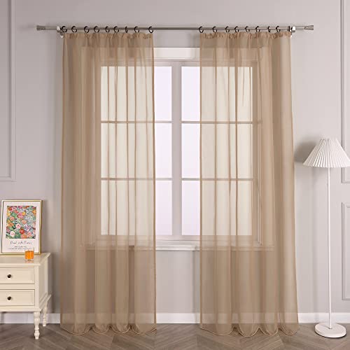 Joyswahl Voile Gardine Unifarbiger transparenter Vorhang mit Kräuselband »Regina« Schals Fenster Vorhänge BxH 140x145cm Braun 2 Stück von Joyswahl