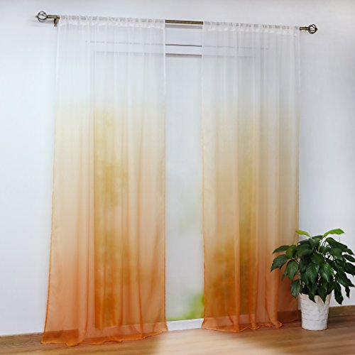 Joyswahl Voile Gardine halptransparenter Vorhang mit Topaktuelle Farbverlauf Muster »Babette« Schals Fenster Vorhänge mit Stangendurchzug BxH 140x175cm Orange 1er Pack von Joyswahl