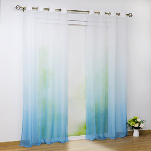 Joyswahl Voile Gardine halptransparenter Vorhang mit Topaktuelle Farbverlauf Muster »Babette« Schals Fenster Vorhänge mit Ösen BxH 140x175cm Blau 1er Pack von Joyswahl