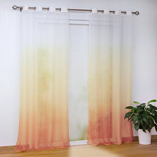 Joyswahl Voile Gardine halptransparenter Vorhang mit Topaktuelle Farbverlauf Muster »Babette« Schals Fenster Vorhänge mit Ösen BxH 140x225cm Orange 1er Pack von Joyswahl