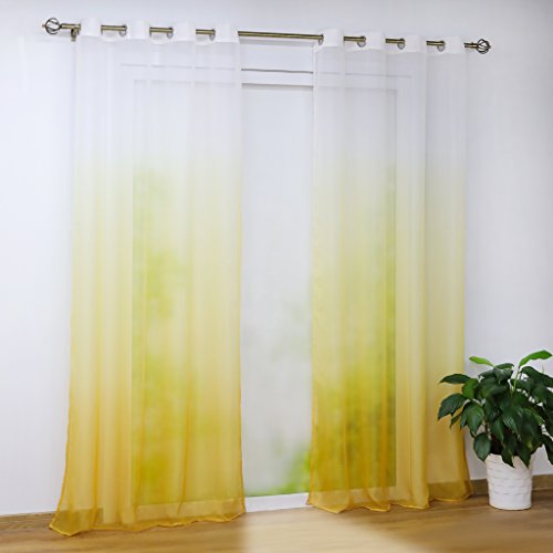 Joyswahl Voile Gardine halptransparenter Vorhang mit Topaktuelle Farbverlauf Muster »Babette« Schals Fenster Vorhänge mit Ösen BxH 140x175cm Gelb 1er Pack von Joyswahl