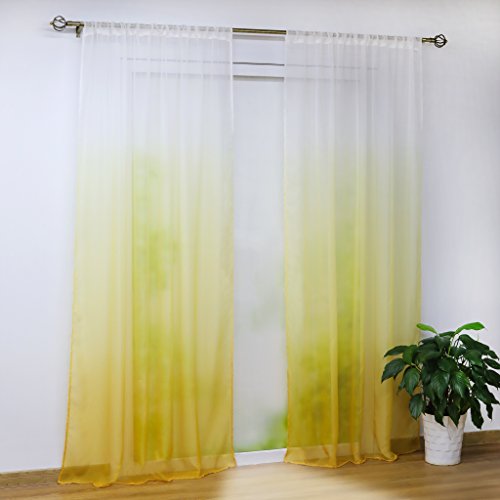 Joyswahl Voile Gardine halptransparenter Vorhang mit Topaktuelle Farbverlauf Muster »Babette« Schals Fenster Vorhänge mit Stangendurchzug BxH 140x175cm Gelb 1er Pack von Joyswahl