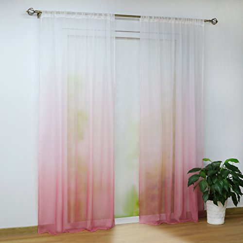 Joyswahl Voile Gardine halptransparenter Vorhang mit Topaktuelle Farbverlauf Muster »Babette« Schals Fenster Vorhänge mit Stangendurchzug BxH 140x175cm Pink 1er Pack von Joyswahl