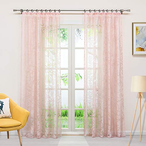 Joyswahl Voile Gardine in Ausbrenner Qualität mit edlem Ranken-Design transparenter Vorhang »Jessica« Unifarbiges Schals Wohnzimmer Fensterschal BxH 140x245cm Pink mit Kräuselband 1 Stück von Joyswahl