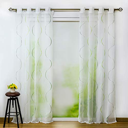 Joyswahl Voile Gardine mit wellenförmiges Stickmuster »Veronika« Schals Fenster Vorhänge BxH 140x145cm weiß-grün Ösen (1 Stück) von Joyswahl