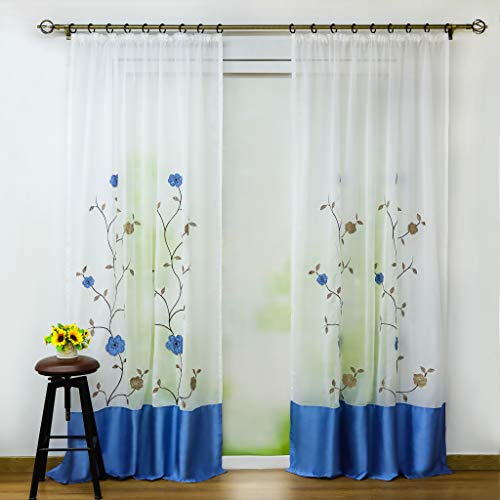 Joyswahl Voile Gardine transparenter Vorhang mit Bestickerei Blumen »Rose« Schals Fenster Vorhänge BxH 140x145cm Blau mit Kräuselband 2 Stück von Joyswahl