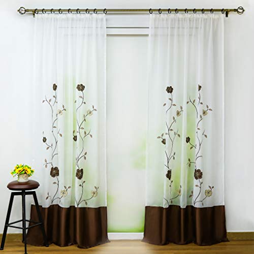 Joyswahl Voile Gardine transparenter Vorhang mit Bestickerei Blumen »Rose« Schals Fenster Vorhänge BxH 140x175cm Kaffee mit Kräuselband 2 Stück von Joyswahl