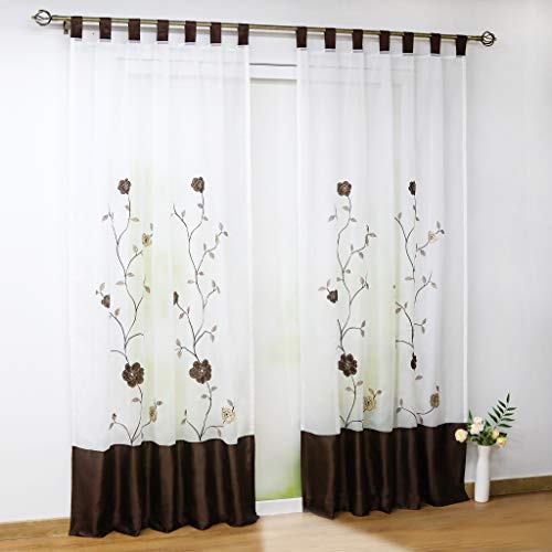 Joyswahl Voile Gardine transparenter Vorhang mit Bestickerei Blumen »Rose« Schals Fenster Vorhänge BxH 140x225cm Kaffee mit Schlaufen 2 Stück von Joyswahl