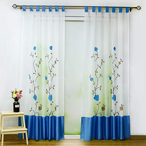 Joyswahl Voile Gardine transparenter Vorhang mit Bestickerei Blumen »Rose« Schals Fenster Vorhänge BxH 140x245cm Blau mit Schlaufen 2 Stück von Joyswahl
