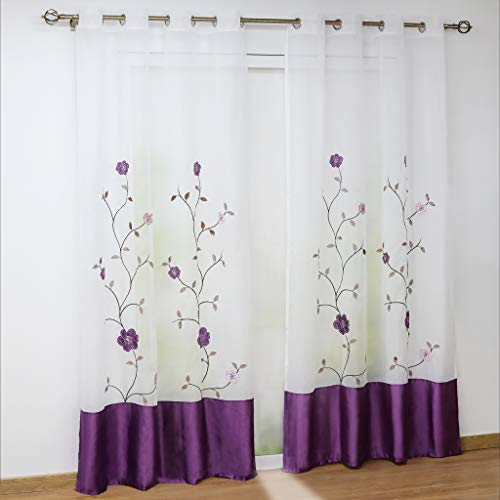 Joyswahl Voile Gardine transparenter Vorhang mit Bestickerei Blumen »Rose« Schals Fenster Vorhänge BxH 140x245cm Violett mit Ösen 2 Stück von Joyswahl