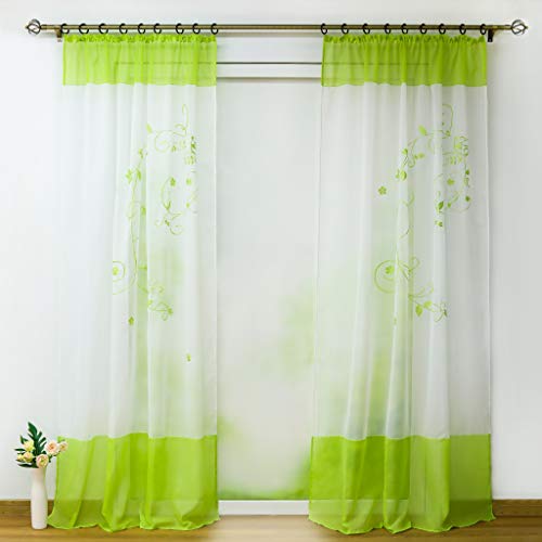 Joyswahl Voile Gardine transparenter Vorhang mit floraler Stickerei »Alina« Schals Fenster Vorhänge BxH 140x145cm Grün mit Kräuselband 2 Stück von Joyswahl