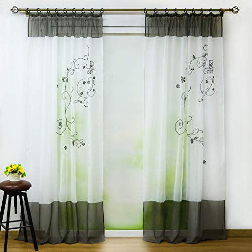 Joyswahl Voile Gardine transparenter Vorhang mit floraler Stickerei »Alina« Schals Fenster Vorhänge BxH 140x175cm Grau mit Kräuselband 2 Stück von Joyswahl