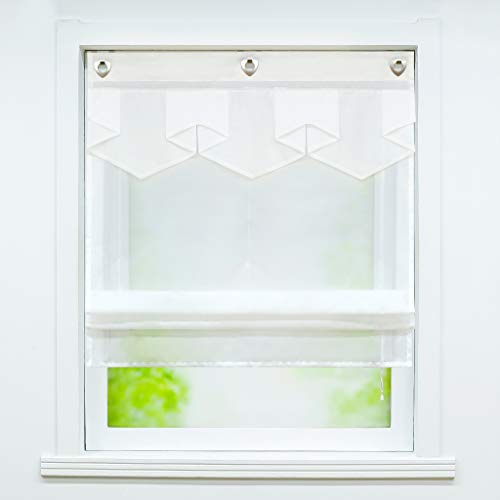 Joyswahl Voile Ösenrollo Modernes Raffrollo mit farbigem Abschluss »Anita« Wohnzimmer transparentes Raffrollo mit Hakenaufhängung, ohne Bohren BxH 80x140cm Weiß 1er Pack von Joyswahl