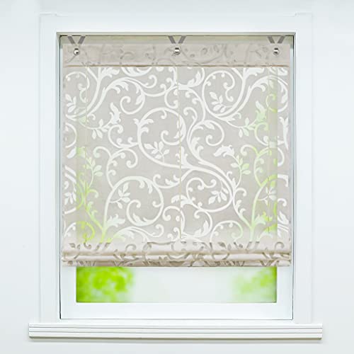 Joyswahl Voile Ösenrollo Transparenter Raffrollo mit Blumen Ausbrennerqualität »Jesscia« Schals Fenster Gardine mit Hakenaufhängung, Raffrollo ohne Bohren BxH 120x130cm, Sand 1 Stück Joyswahl Voile Ösenrollo Transparenter Raffrollo mit Blumen Ausbrennerqualität »Jesscia« Schals Fenster Gardine mit Hakenaufhängung, Raffrollo ohne Bohren BxH 120x130cm, Sand 1 Stück von Joyswahl