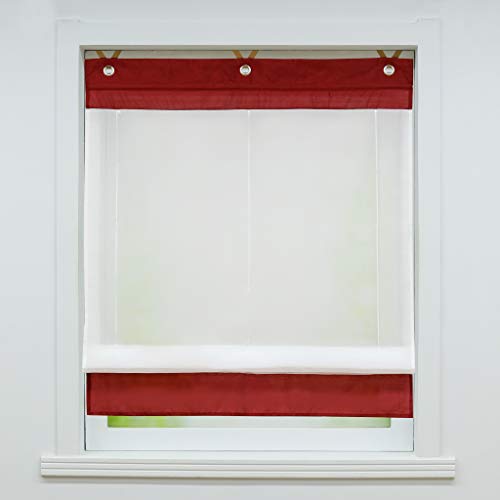 Joyswahl Voile Ösenrollo Transparenter Raffrollo mit Farbiger Blende »Irene« Schals Fenster Gardine mit Hakenaufhängung, ohne Bohren BxH 100x155cm Bordeaux 1 Stück von Joyswahl