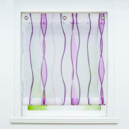 Joyswahl Voile Ösenrollo Transparenter Raffrollo mit Wellen Muster »Emily« Schals Fenster Gardine mit Hakena Raffrollo ohne Bohren BxH 80x140cm Violett 1 Stück von Joyswahl