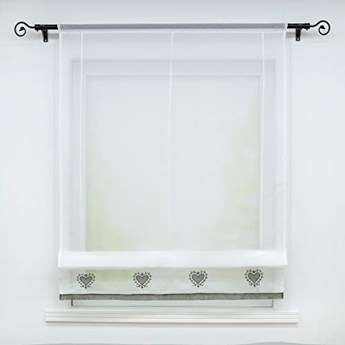 Joyswahl Voile Raffrollo Transparente Raffgardine mit Stickerei Herzen Muster »Eugenie« Schals Fenster Vorhänge BxH 120x155cm Grau mit Tunnelzug 1er Pack von Joyswahl