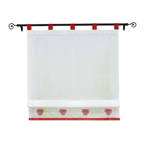 Joyswahl Voile Raffrollo Transparente Raffgardine mit Stickerei Herzen Muster »Eugenie« Schals Fenster Vorhänge BxH 120x155cm Rot mit Schlaufen 1er Pack von Joyswahl